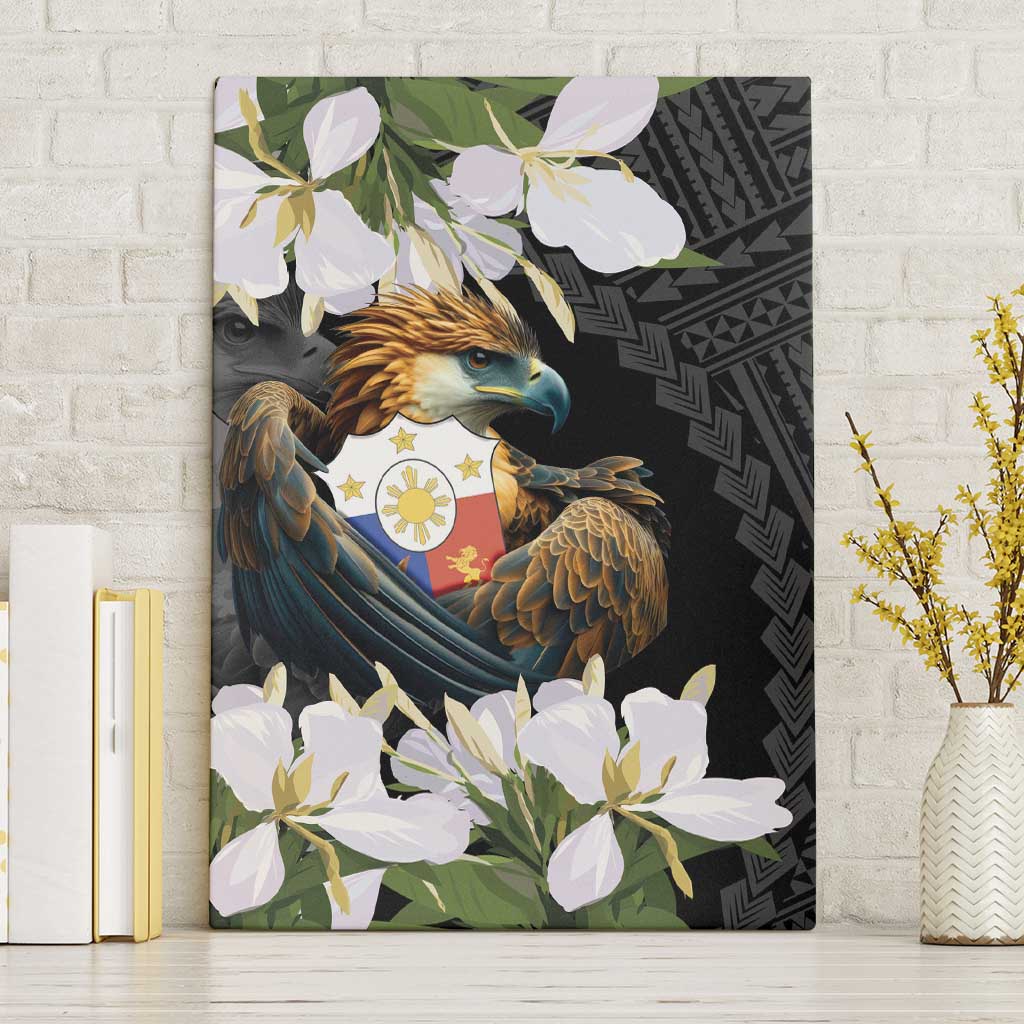 Philippines Eagle with Coat Of Arm Canvas Wall Art Simple Sampaguita Jasmine LT9 Without Frame Black - Polynesian Pride