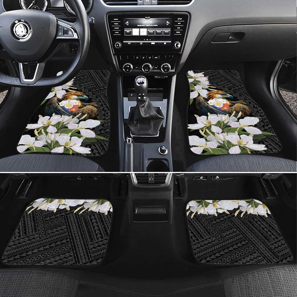 Philippines Eagle with Coat Of Arm Car Mats Simple Sampaguita Jasmine LT9 Set 4pcs Black - Polynesian Pride