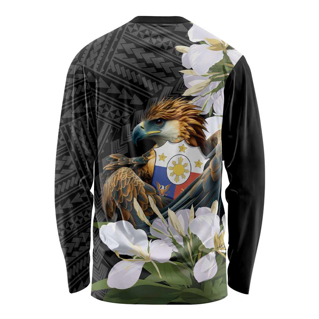 Philippines Eagle with Coat Of Arm Long Sleeve Shirt Simple Sampaguita Jasmine LT9 - Polynesian Pride