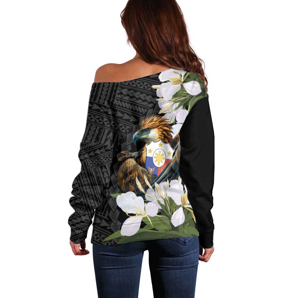 Philippines Eagle with Coat Of Arm Off Shoulder Sweater Simple Sampaguita Jasmine LT9 - Polynesian Pride