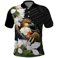Philippines Eagle with Coat Of Arm Polo Shirt Simple Sampaguita Jasmine LT9 Black - Polynesian Pride