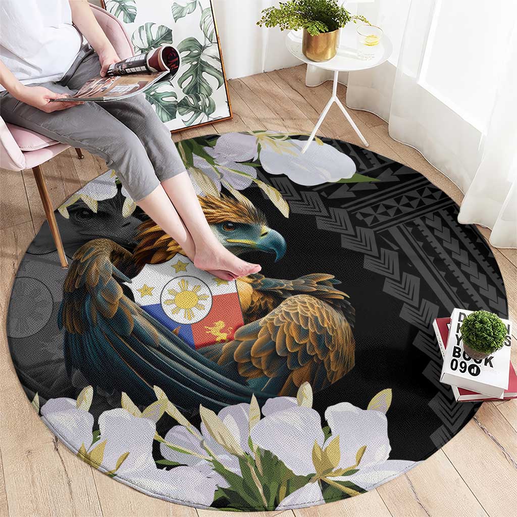 Philippines Eagle with Coat Of Arm Round Carpet Simple Sampaguita Jasmine LT9 - Polynesian Pride
