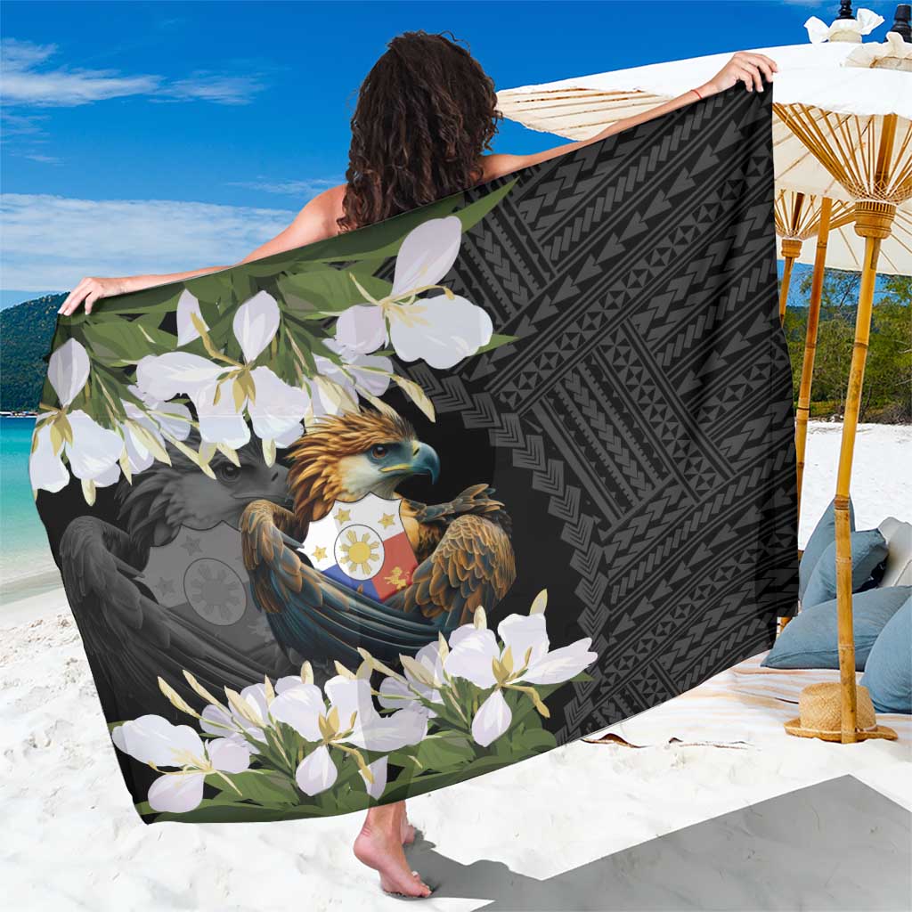 Philippines Eagle with Coat Of Arm Sarong Simple Sampaguita Jasmine LT9 One Size 44 x 66 inches Black - Polynesian Pride