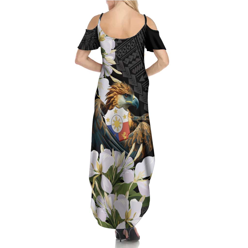 Philippines Eagle with Coat Of Arm Summer Maxi Dress Simple Sampaguita Jasmine LT9 - Polynesian Pride