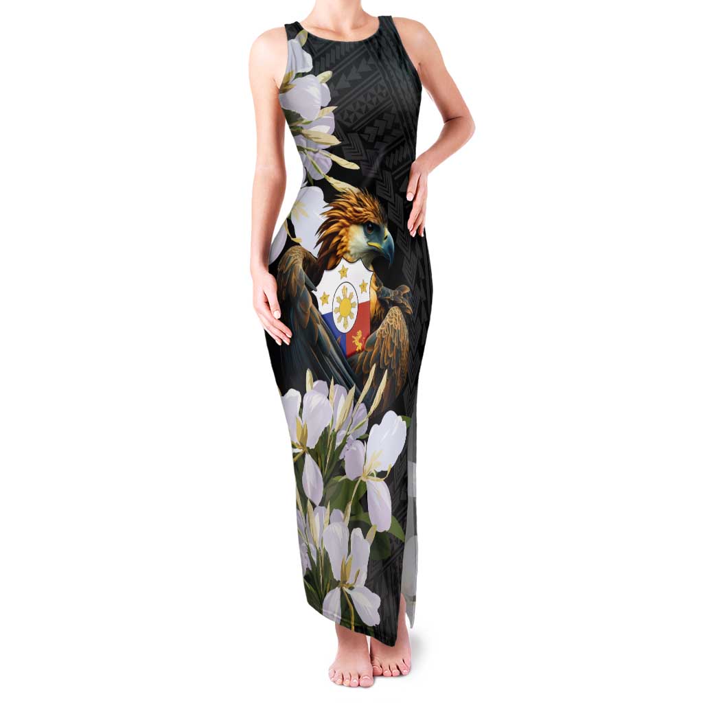 Philippines Eagle with Coat Of Arm Tank Maxi Dress Simple Sampaguita Jasmine LT9 Women Black - Polynesian Pride