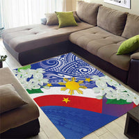 Philippines Flag Area Rug Sampaguita Jasmine with Polynesian Tribal LT9 - Polynesian Pride