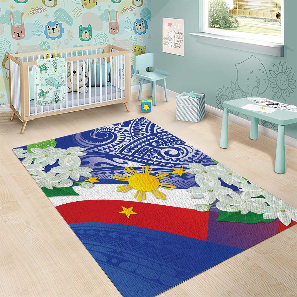 Philippines Flag Area Rug Sampaguita Jasmine with Polynesian Tribal LT9 - Polynesian Pride