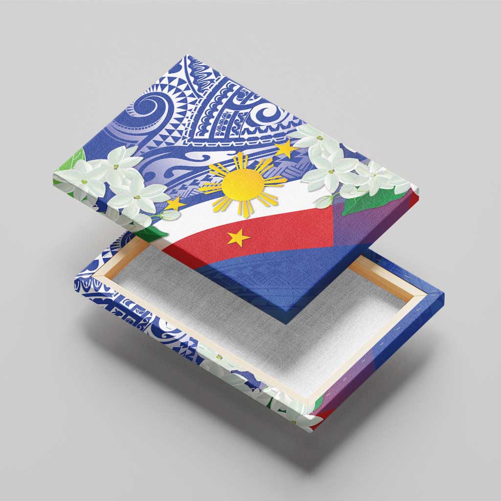 Philippines Flag Canvas Wall Art Sampaguita Jasmine with Polynesian Tribal LT9 - Polynesian Pride