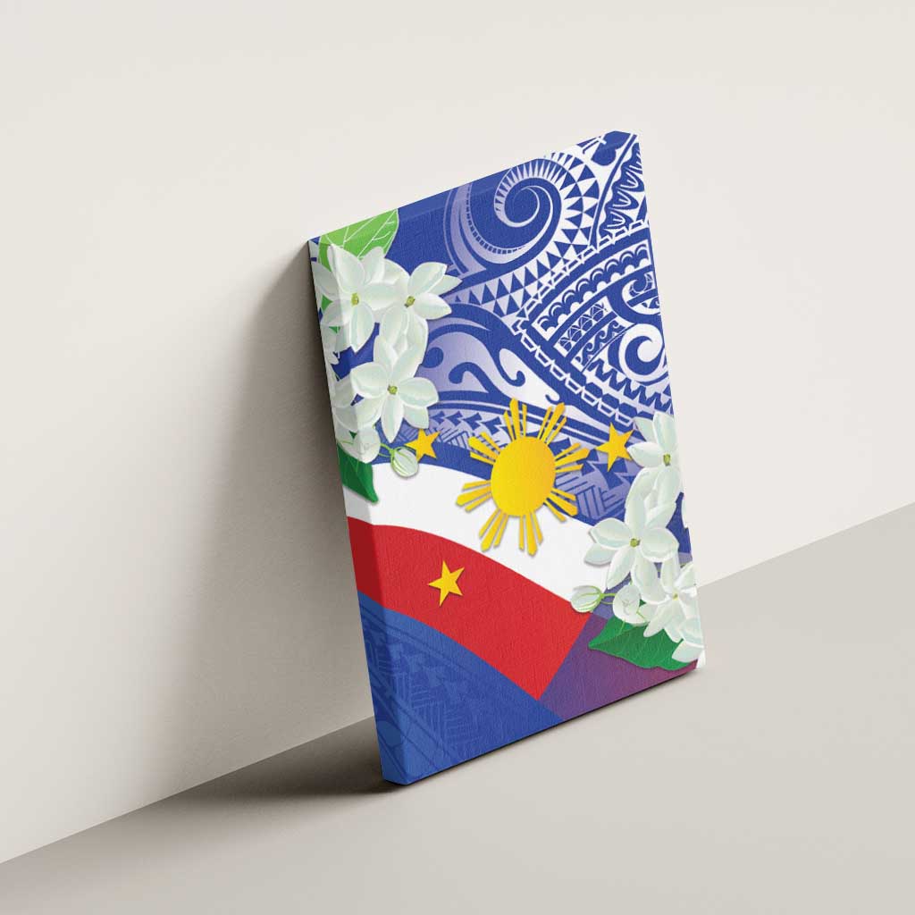 Philippines Flag Canvas Wall Art Sampaguita Jasmine with Polynesian Tribal LT9 - Polynesian Pride