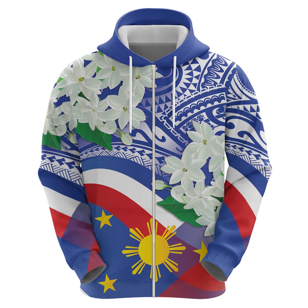 Philippines Flag Hoodie Sampaguita Jasmine with Polynesian Tribal LT9 - Polynesian Pride
