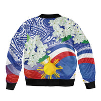 Philippines Flag Sleeve Zip Bomber Jacket Sampaguita Jasmine with Polynesian Tribal LT9 - Polynesian Pride