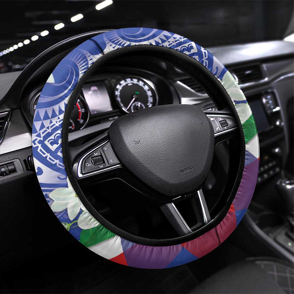 Philippines Flag Steering Wheel Cover Sampaguita Jasmine with Polynesian Tribal