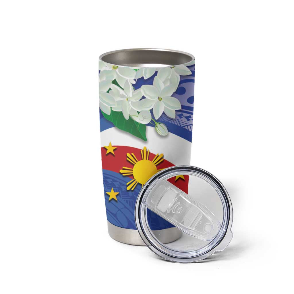 Philippines Flag Tumbler Cup Sampaguita Jasmine with Polynesian Tribal LT9 - Polynesian Pride