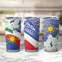 Philippines Flag Tumbler Cup Sampaguita Jasmine with Polynesian Tribal LT9 - Polynesian Pride