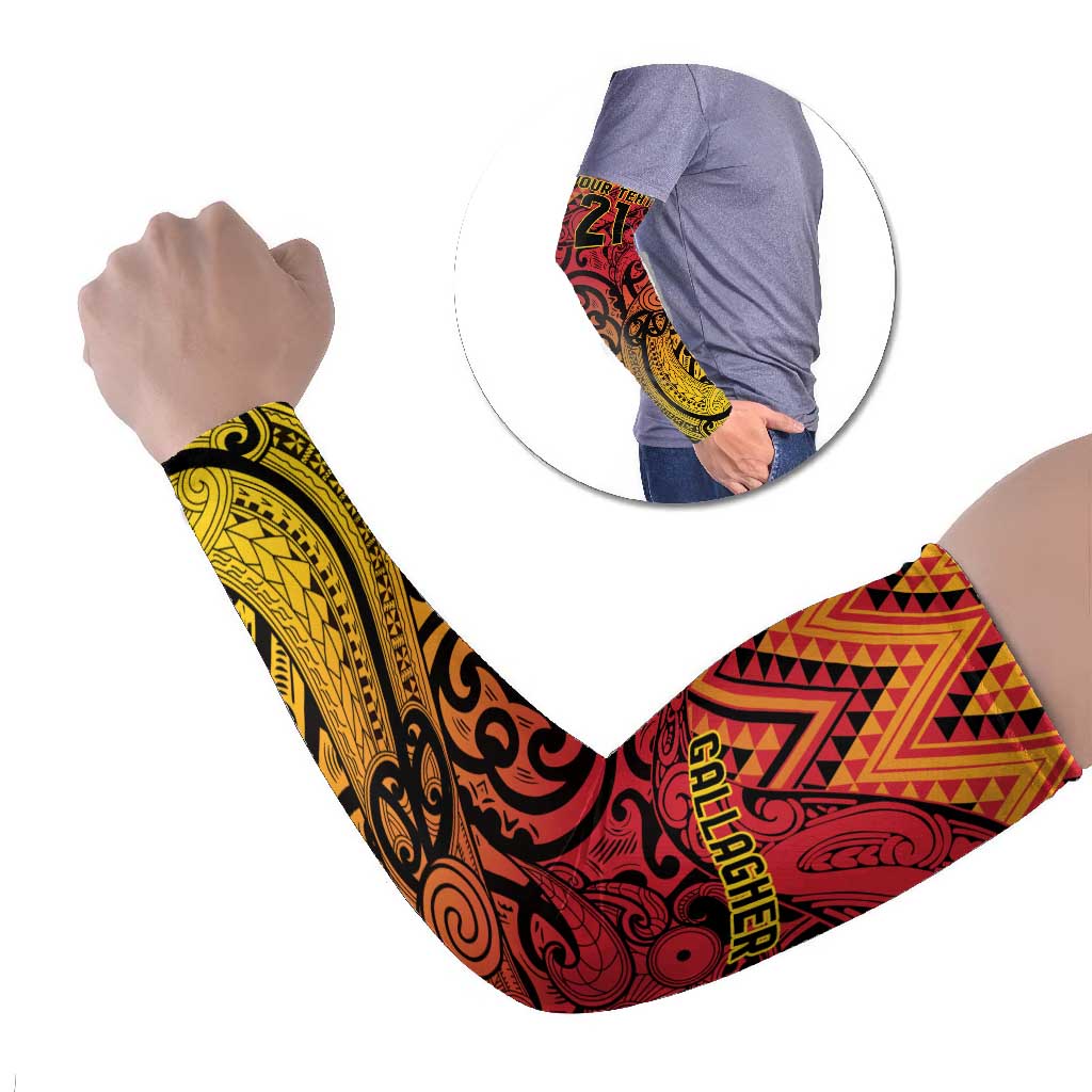 New Zealand Rangatira Custom Arm Sleeves Red and Gold Niho Taniwha Maori Tribal LT9 Set of 2 Gold - Polynesian Pride