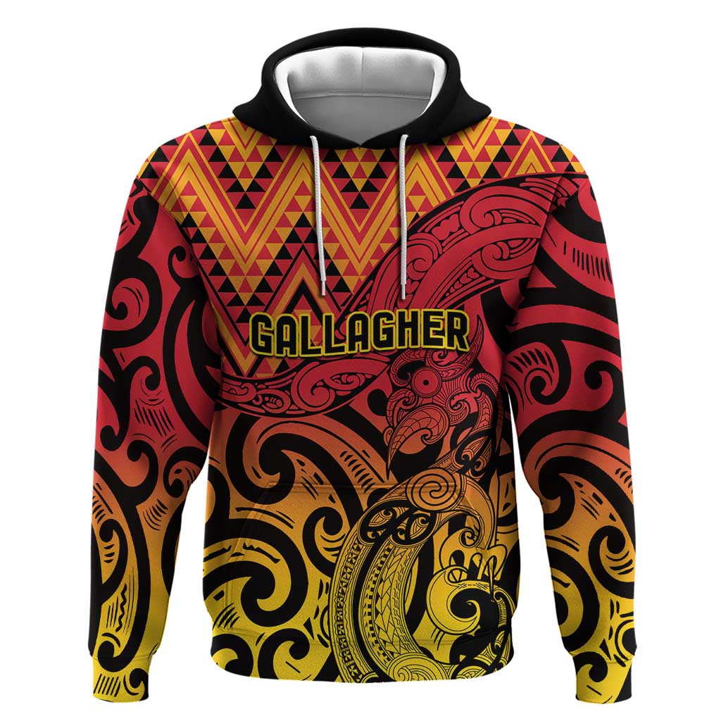 New Zealand Rangatira Custom Hoodie Red and Gold Niho Taniwha Maori Tribal LT9 Pullover Hoodie Gold - Polynesian Pride