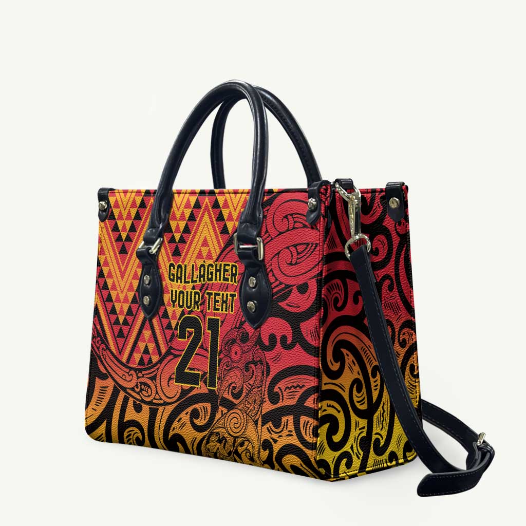 New Zealand Rangatira Custom Leather Bag Red and Gold Niho Taniwha Maori Tribal LT9 Gold - Polynesian Pride