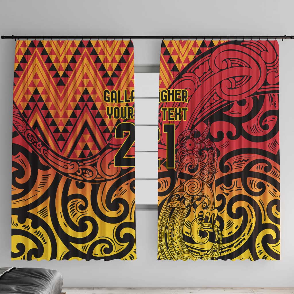 New Zealand Rangatira Custom Window Curtain Red and Gold Niho Taniwha Maori Tribal LT9 With Hooks Gold - Polynesian Pride