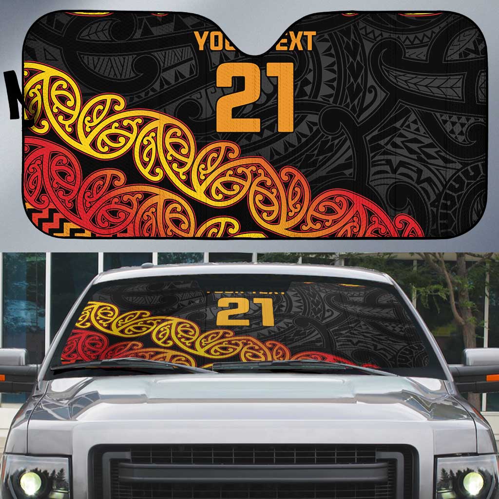 New Zealand Rugby Pacific Custom Auto Sun Shade Rangatira Maori Kowhaiwhai Pattern LT9 Gold - Polynesian Pride
