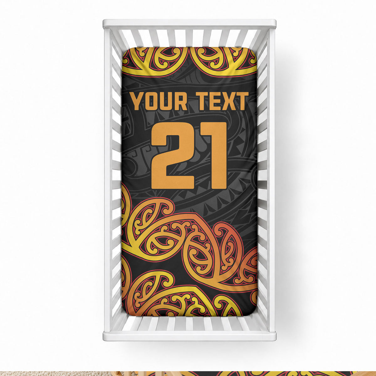 New Zealand Maori Rugby Pacific Custom Baby Bed Cover Rangatira Maori Kowhaiwhai Pattern LT9 28 × 52 in Gold - Polynesian Pride