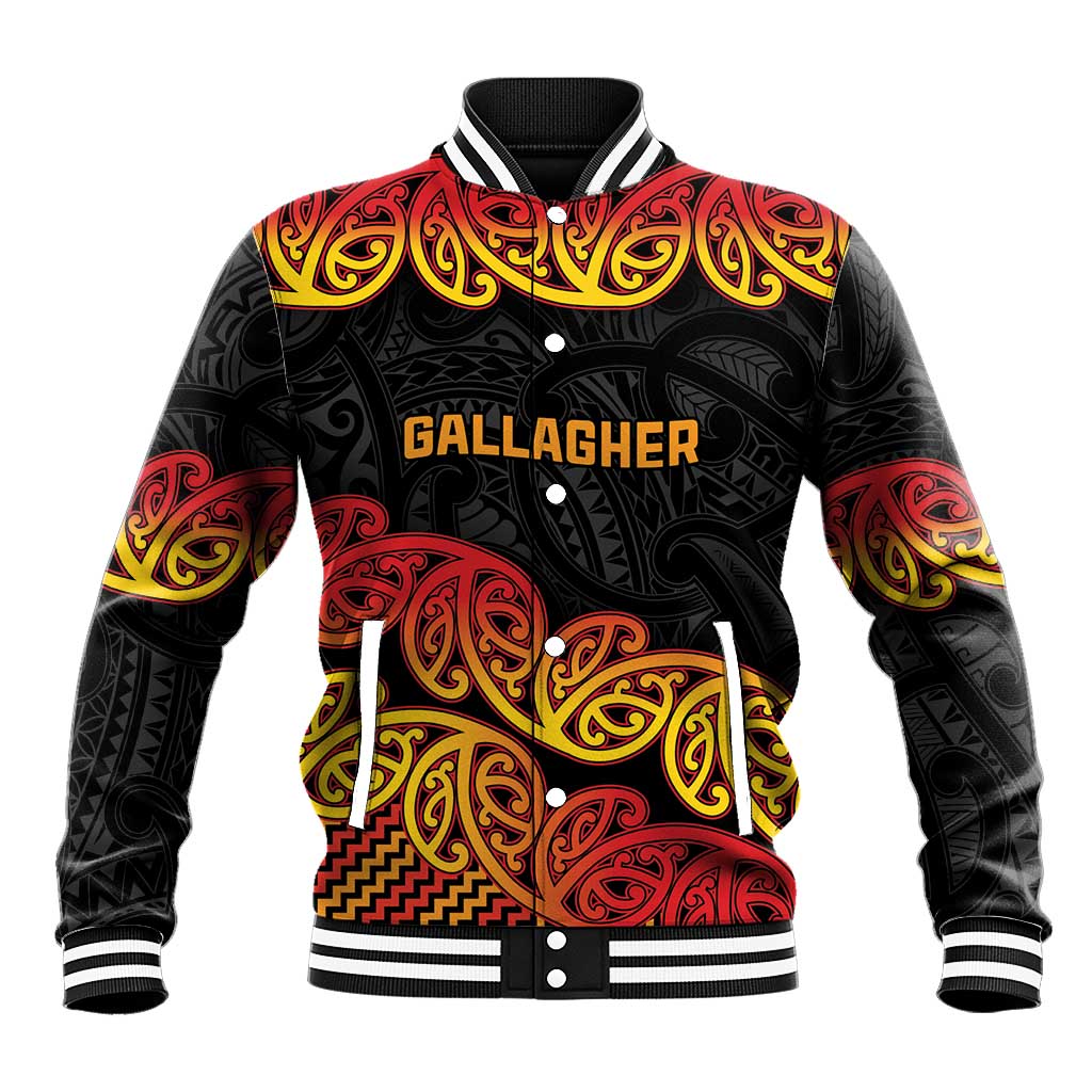 New Zealand Rugby Pacific Custom Baseball Jacket Rangatira Maori Kowhaiwhai Pattern LT9 Unisex Gold - Polynesian Pride