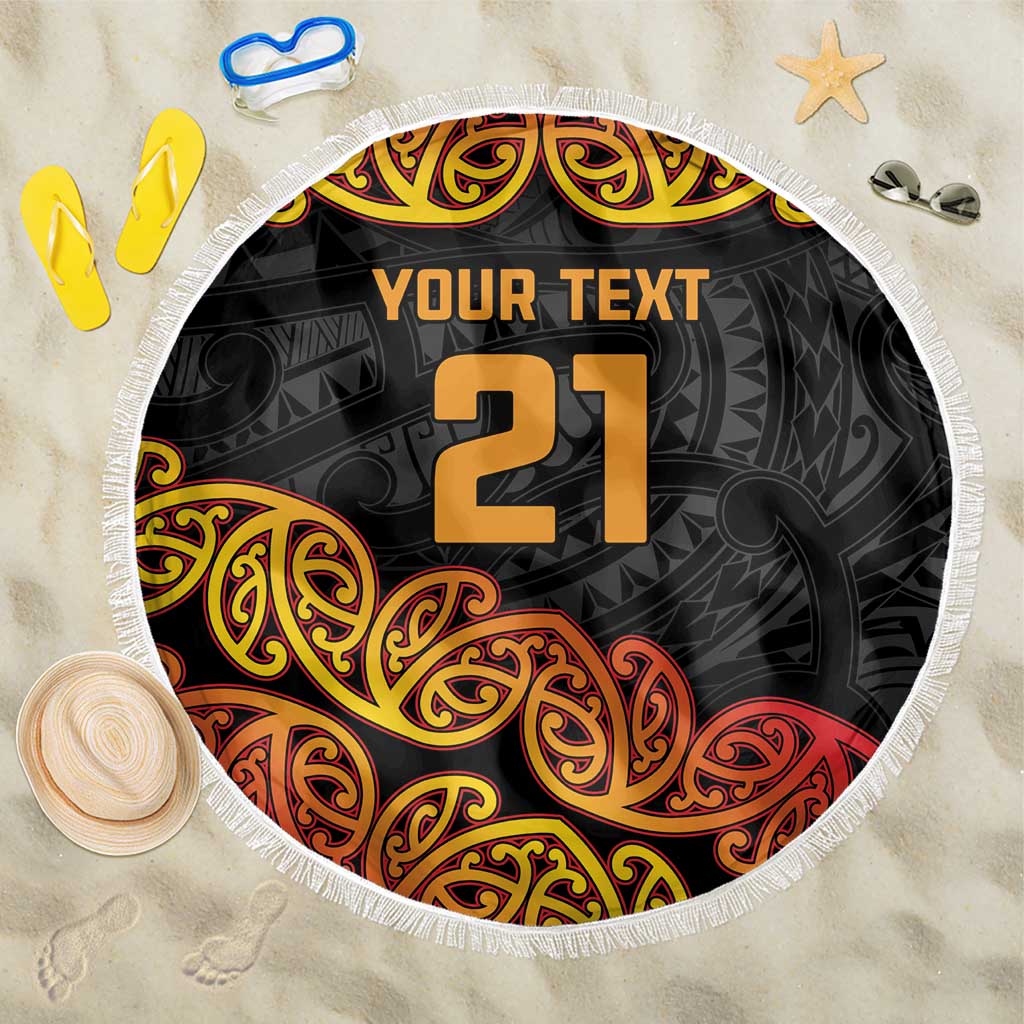 New Zealand Rugby Pacific Custom Beach Blanket Rangatira Maori Kowhaiwhai Pattern LT9 One Size 150cm Gold - Polynesian Pride