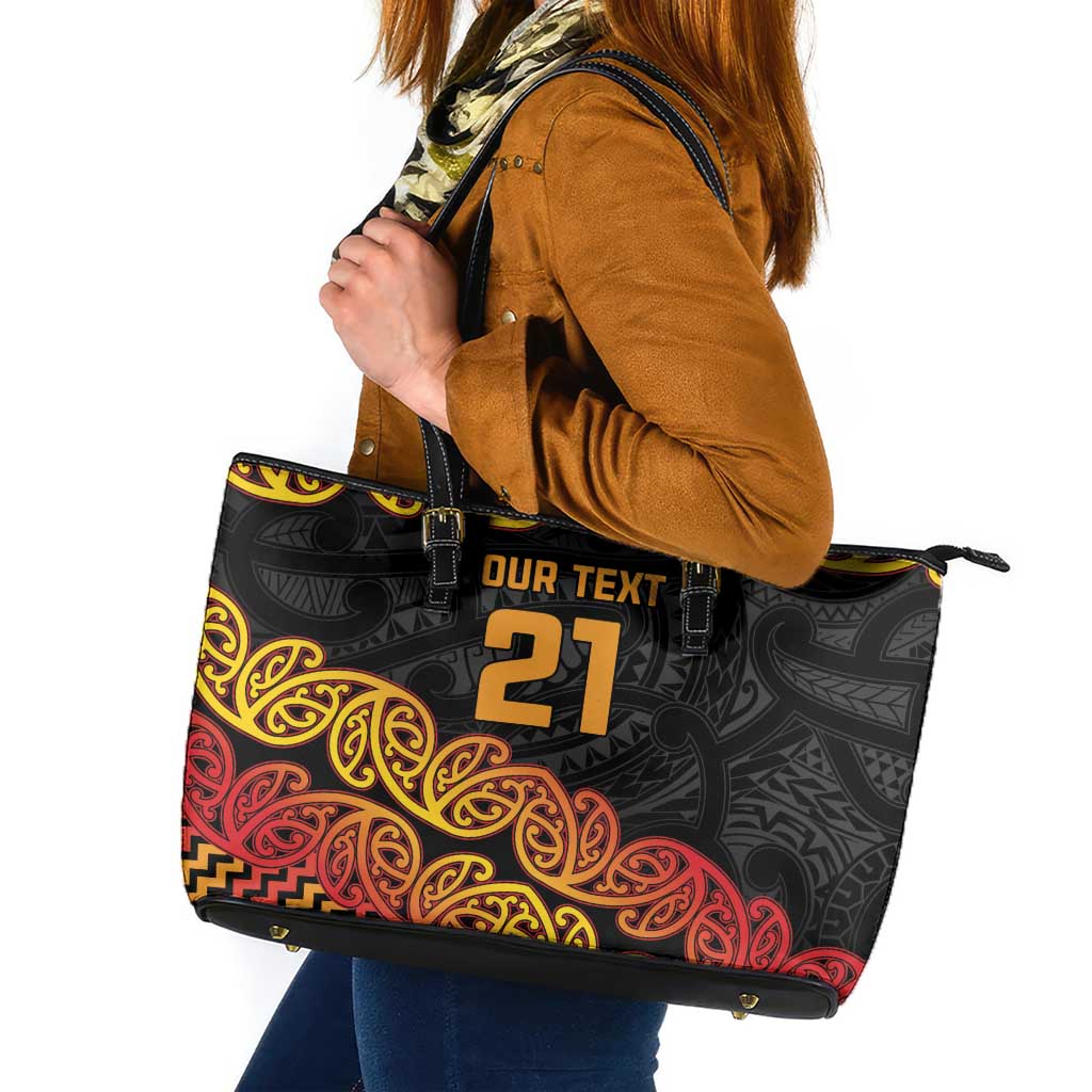 New Zealand Rugby Pacific Custom Leather Tote Bag Rangatira Maori Kowhaiwhai Pattern LT9 Gold - Polynesian Pride