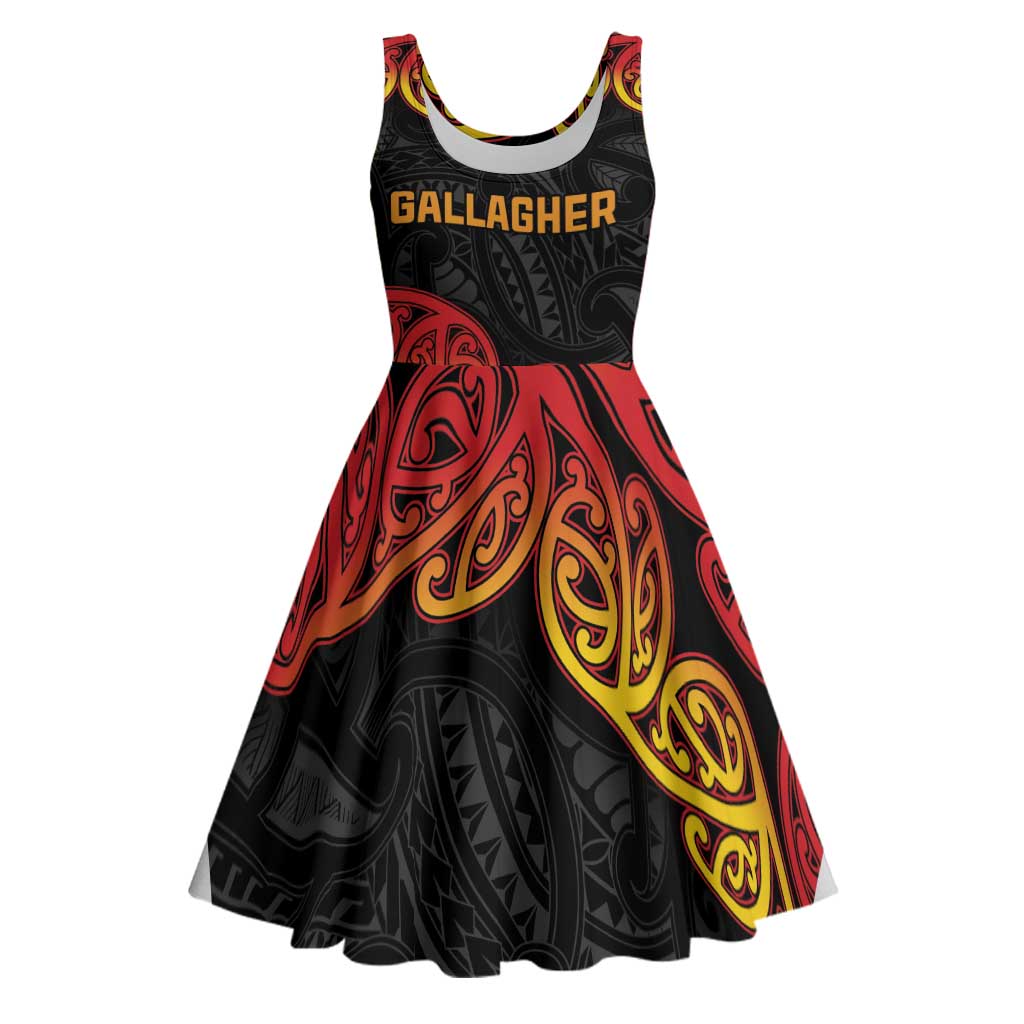 New Zealand Rugby Pacific Custom Midi Dress Rangatira Maori Kowhaiwhai Pattern LT9 Gold - Polynesian Pride
