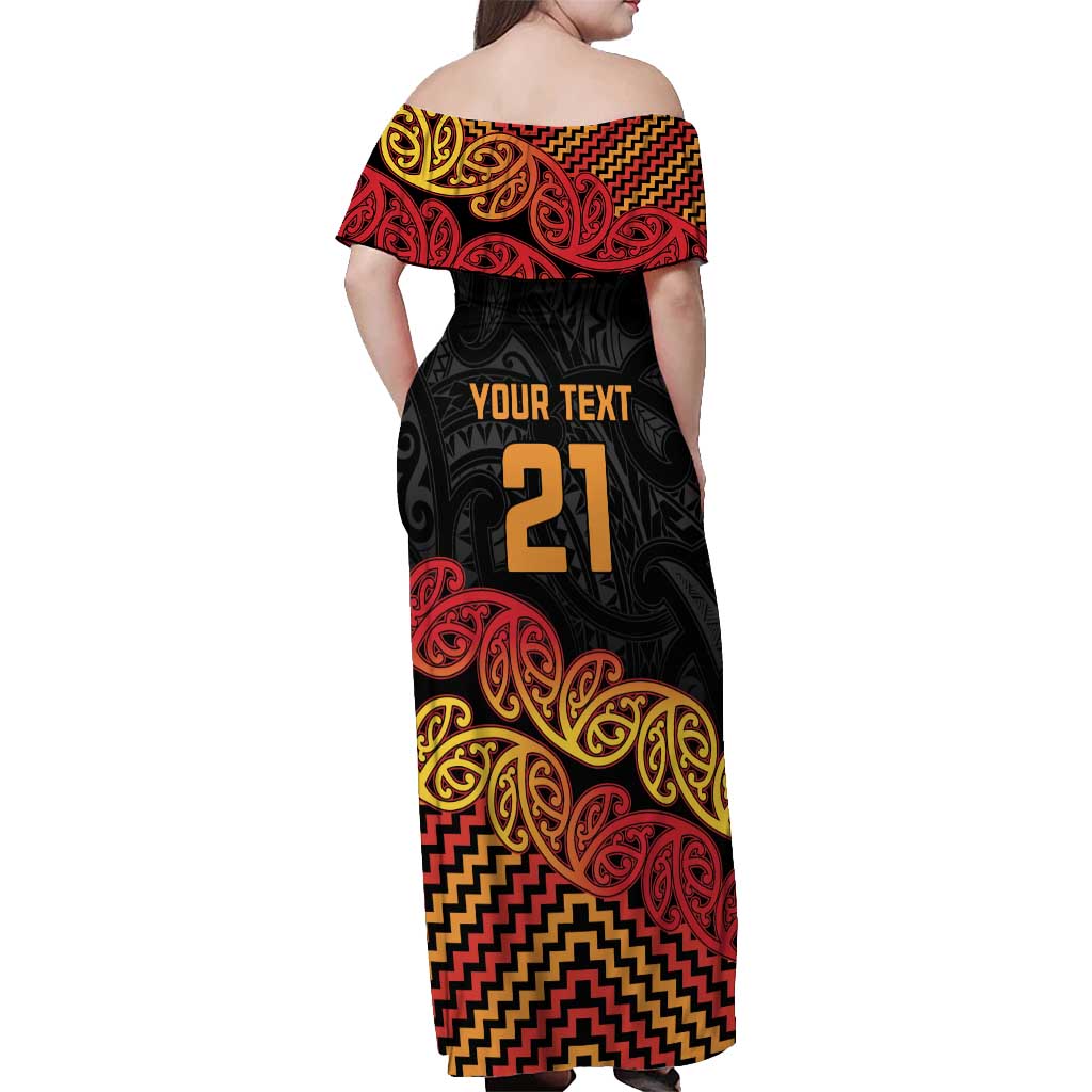 New Zealand Rugby Pacific Custom Off Shoulder Maxi Dress Rangatira Maori Kowhaiwhai Pattern LT9 - Polynesian Pride
