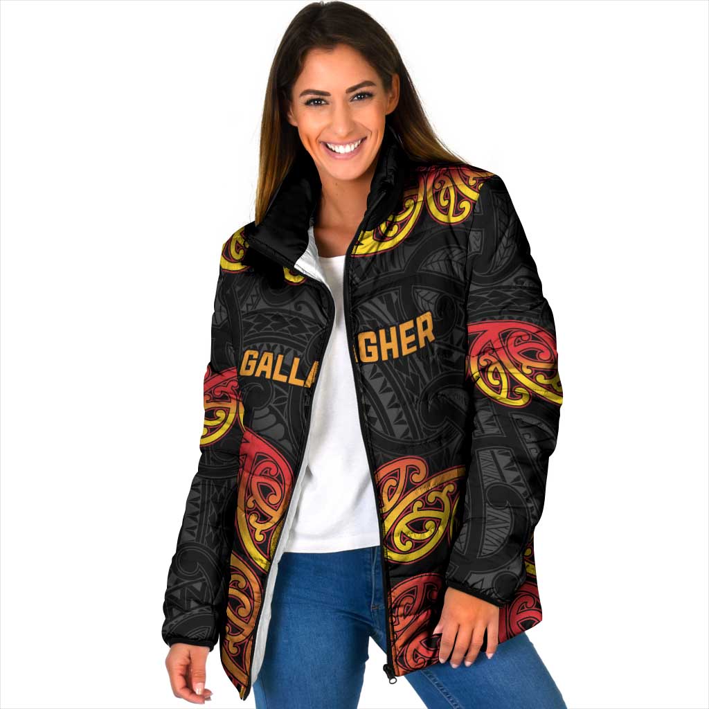 New Zealand Rugby Pacific Custom Padded Jacket Rangatira Maori Kowhaiwhai Pattern LT9 Women Gold - Polynesian Pride