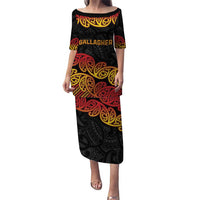 New Zealand Rugby Pacific Custom Puletasi Rangatira Maori Kowhaiwhai Pattern LT9 Long Dress Gold - Polynesian Pride