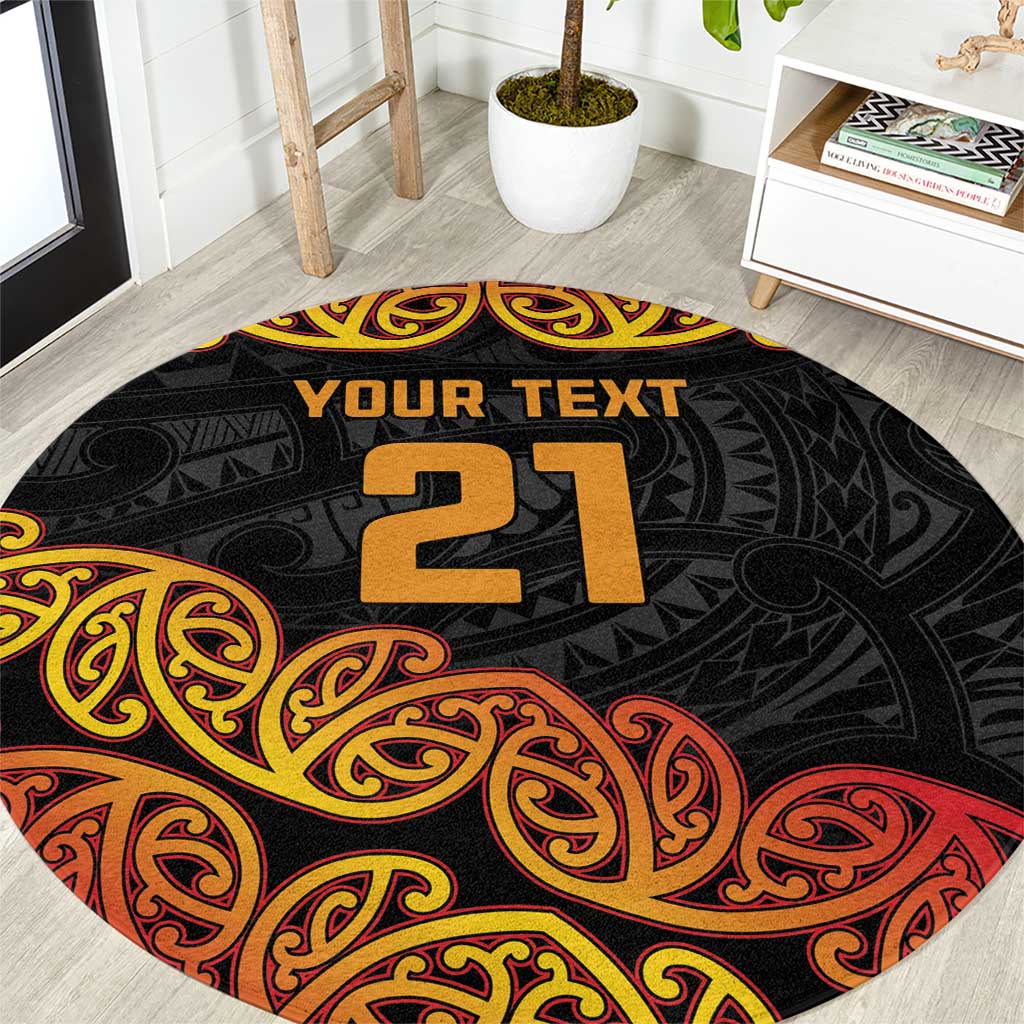 New Zealand Rugby Pacific Custom Round Carpet Rangatira Maori Kowhaiwhai Pattern LT9 Gold - Polynesian Pride