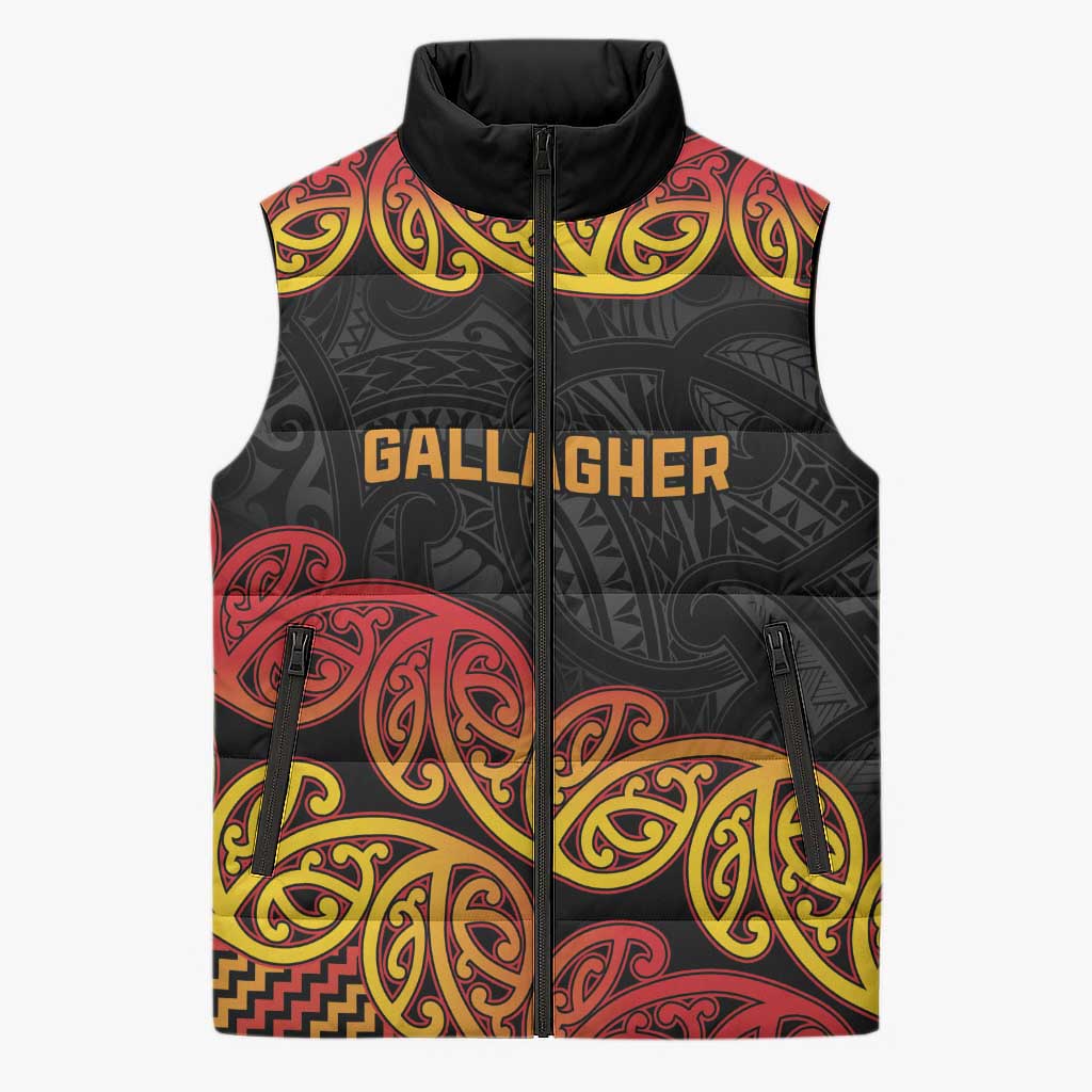 New Zealand Rugby Pacific Custom Sleeveless Puffer Jacket Rangatira Maori Kowhaiwhai Pattern LT9 Unisex Gold - Polynesian Pride