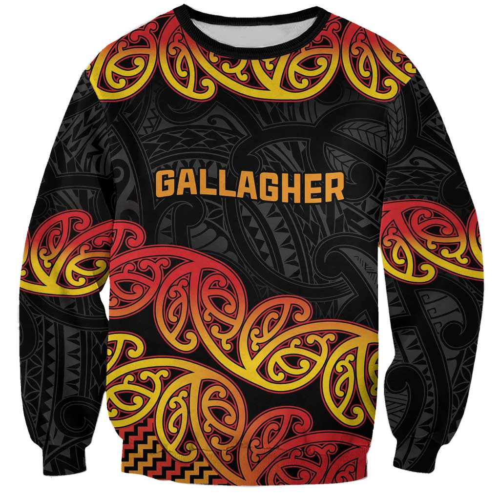 New Zealand Rugby Pacific Custom Sweatshirt Rangatira Maori Kowhaiwhai Pattern LT9 Unisex Gold - Polynesian Pride