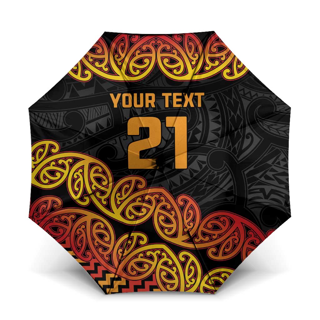 New Zealand Rugby Pacific Custom Umbrella Rangatira Maori Kowhaiwhai Pattern LT9 One Size Folded 11.42 inch Opened Diameter 37.4 inch Gold - Polynesian Pride