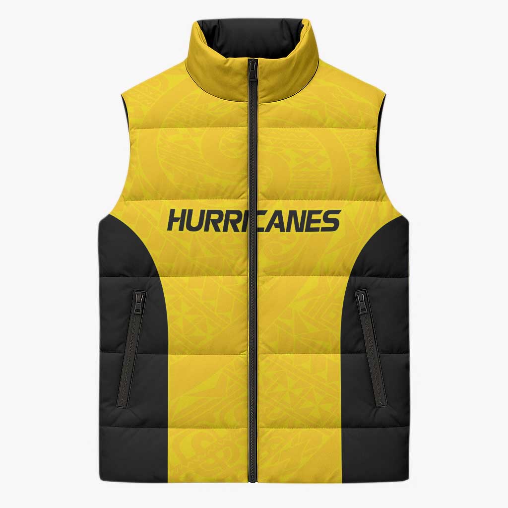 New Zealand Rugby Pacific Custom Sleeveless Puffer Jacket Hau Awhiowhio Maori Tribal Tattoo LT9 Unisex Gold - Polynesian Pride