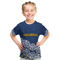 New Zealand Rugby Pacific Custom Kid T Shirt Kahupeka Maori Kowhaiwhai Pattern LT9 Blue - Polynesian Pride