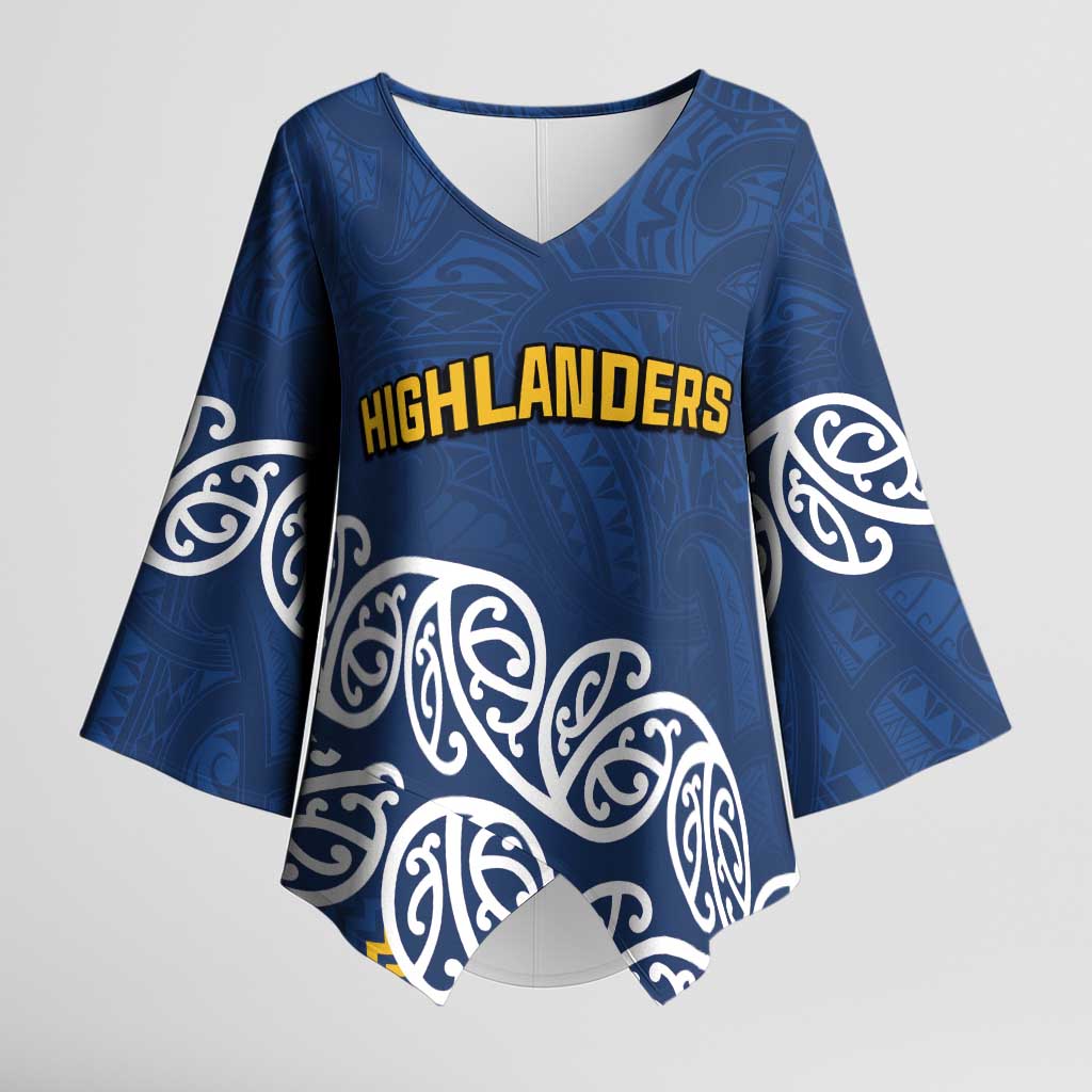 New Zealand Rugby Pacific Custom Kimono Sleeve Blouse Kahupeka Maori Kowhaiwhai Pattern LT9 Female Blue - Polynesian Pride
