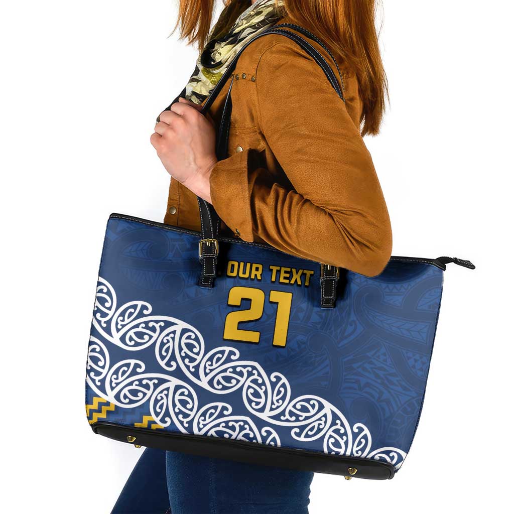 New Zealand Rugby Pacific Custom Leather Tote Bag Kahupeka Maori Kowhaiwhai Pattern LT9 Blue - Polynesian Pride