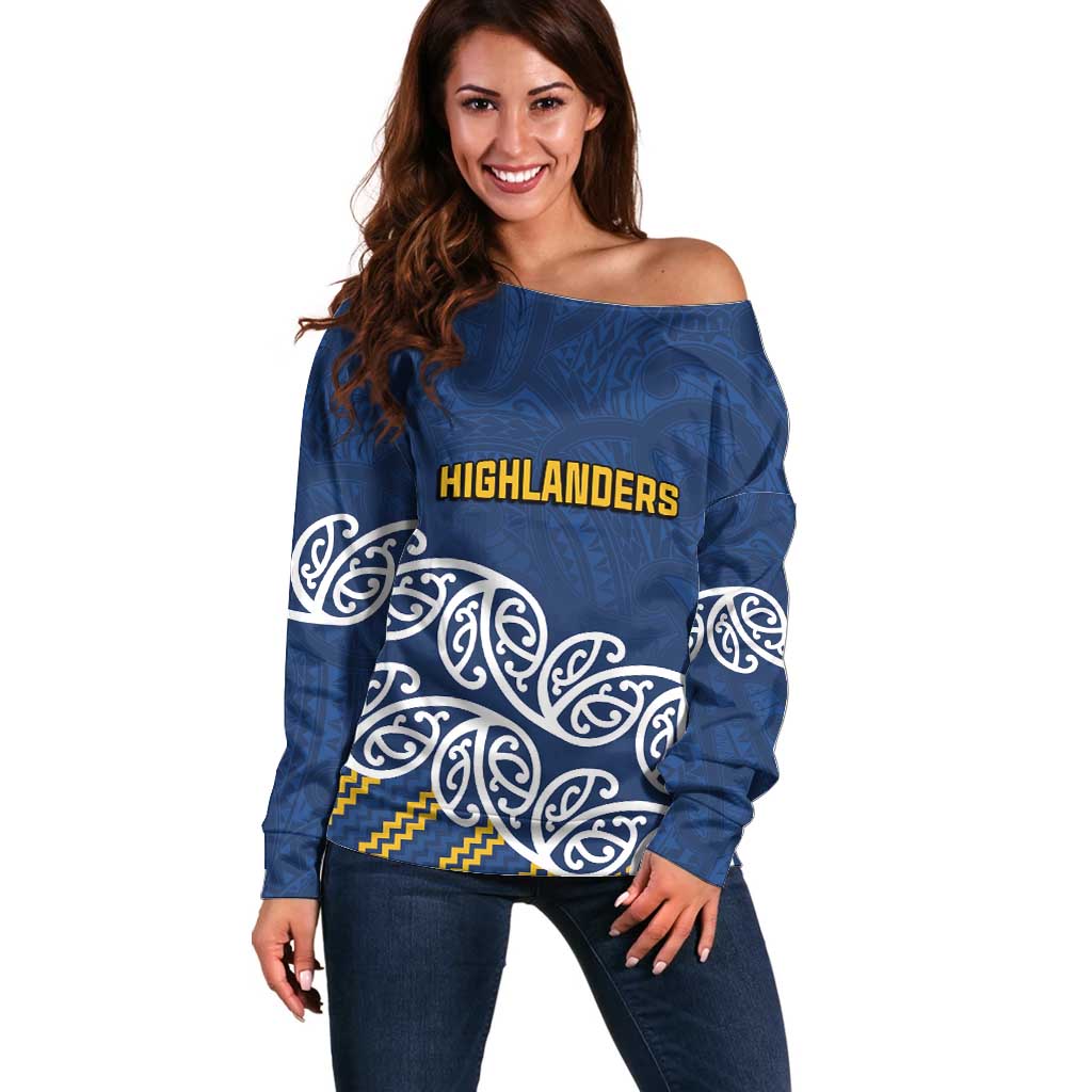 New Zealand Rugby Pacific Custom Off Shoulder Sweater Kahupeka Maori Kowhaiwhai Pattern LT9 Women Blue - Polynesian Pride