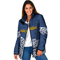 New Zealand Rugby Pacific Custom Padded Jacket Kahupeka Maori Kowhaiwhai Pattern LT9 Women Blue - Polynesian Pride