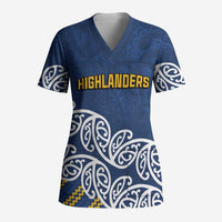 New Zealand Rugby Pacific Custom Scrub Top Kahupeka Maori Kowhaiwhai Pattern LT9 Adult Blue - Polynesian Pride