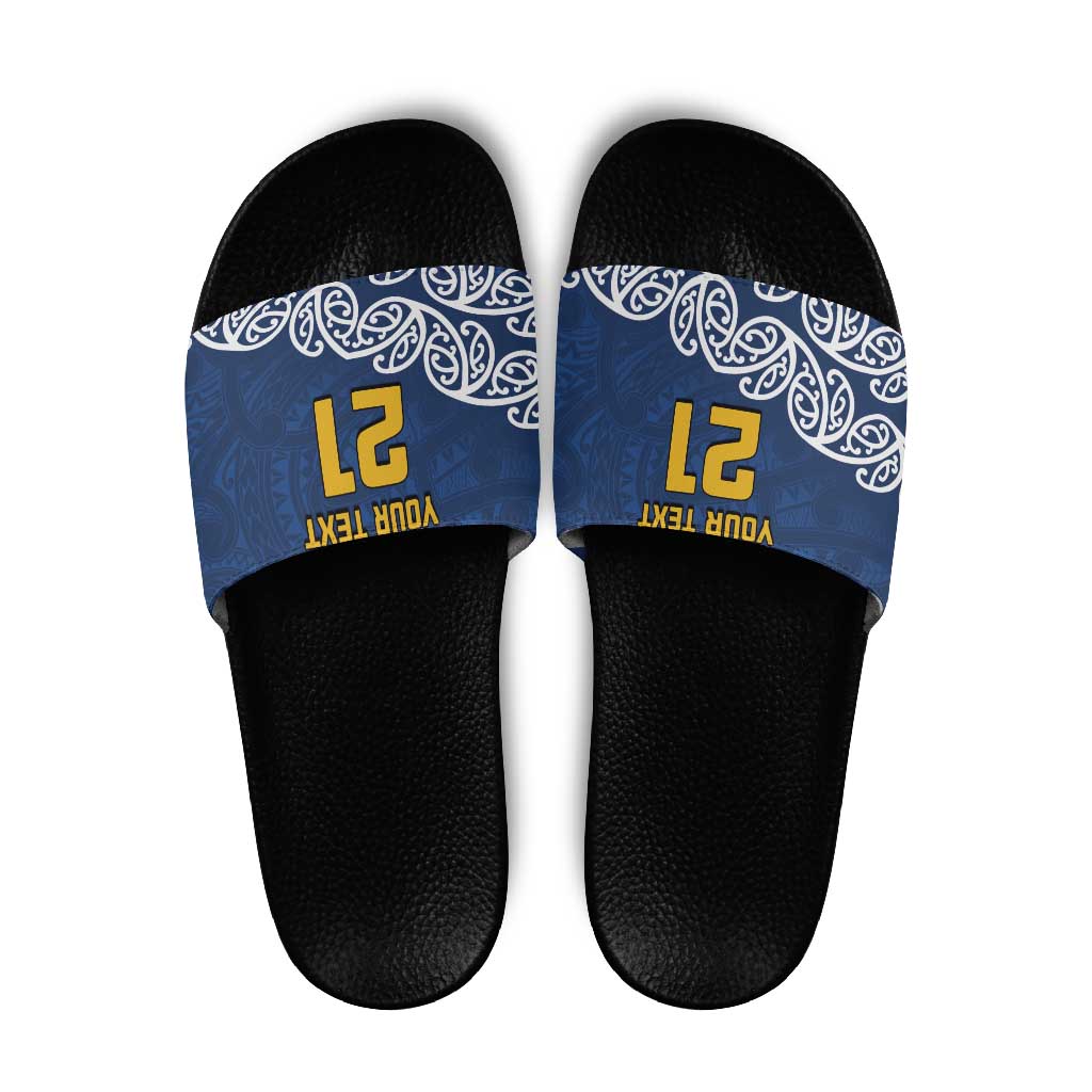 New Zealand Rugby Pacific Custom Slide Sandals Kahupeka Maori Kowhaiwhai Pattern LT9 Blue - Polynesian Pride