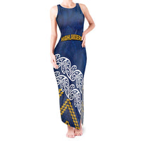 New Zealand Rugby Pacific Custom Tank Maxi Dress Kahupeka Maori Kowhaiwhai Pattern LT9 Women Blue - Polynesian Pride