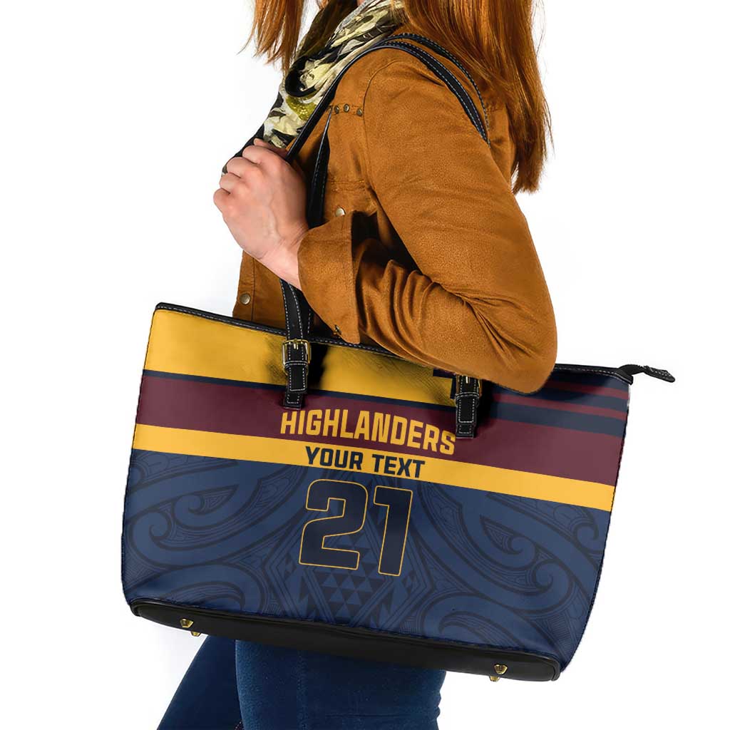 New Zealand Rugby Pacific Custom Leather Tote Bag Kahupeka Retro 2025 Taniko Motif LT9 Blue - Polynesian Pride