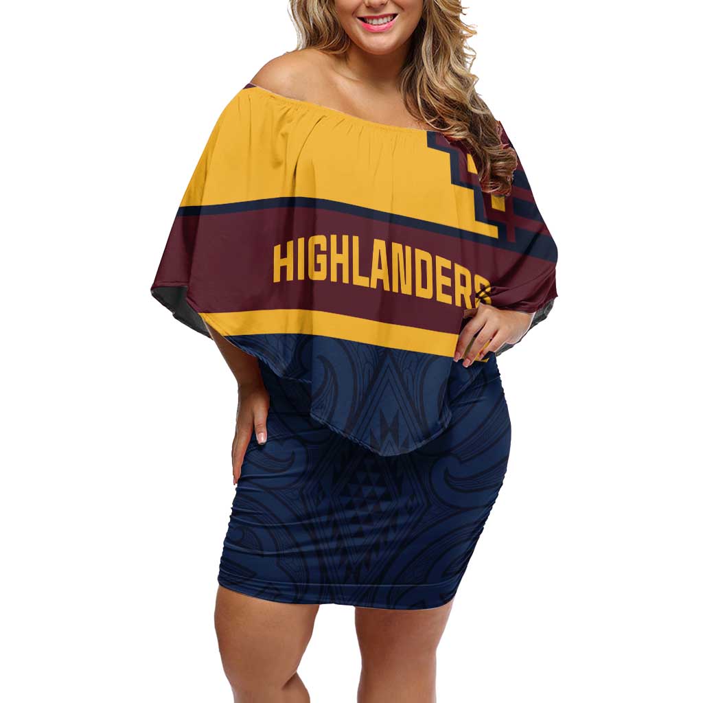 New Zealand Rugby Pacific Custom Off Shoulder Short Dress Kahupeka Retro 2025 Taniko Motif LT9 Women Blue - Polynesian Pride
