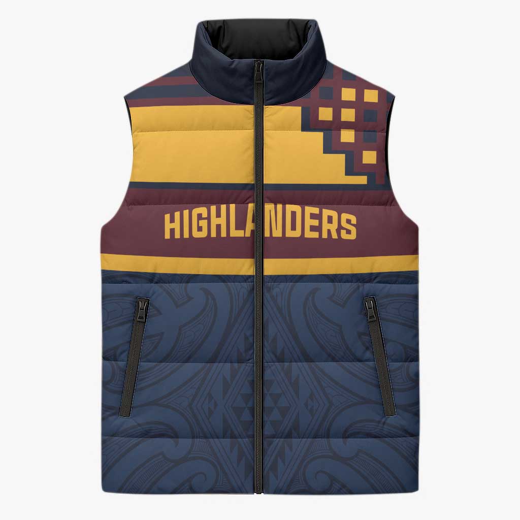 New Zealand Rugby Pacific Custom Sleeveless Puffer Jacket Kahupeka Retro 2025 Taniko Motif LT9 Unisex Blue - Polynesian Pride