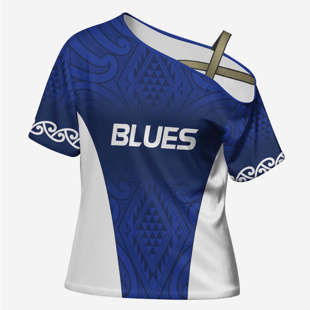 New Zealand Rugby Pacific Custom Cross Shoulder Shirt Kahurangi Auckland All Blue LT9 Female Blue - Polynesian Pride