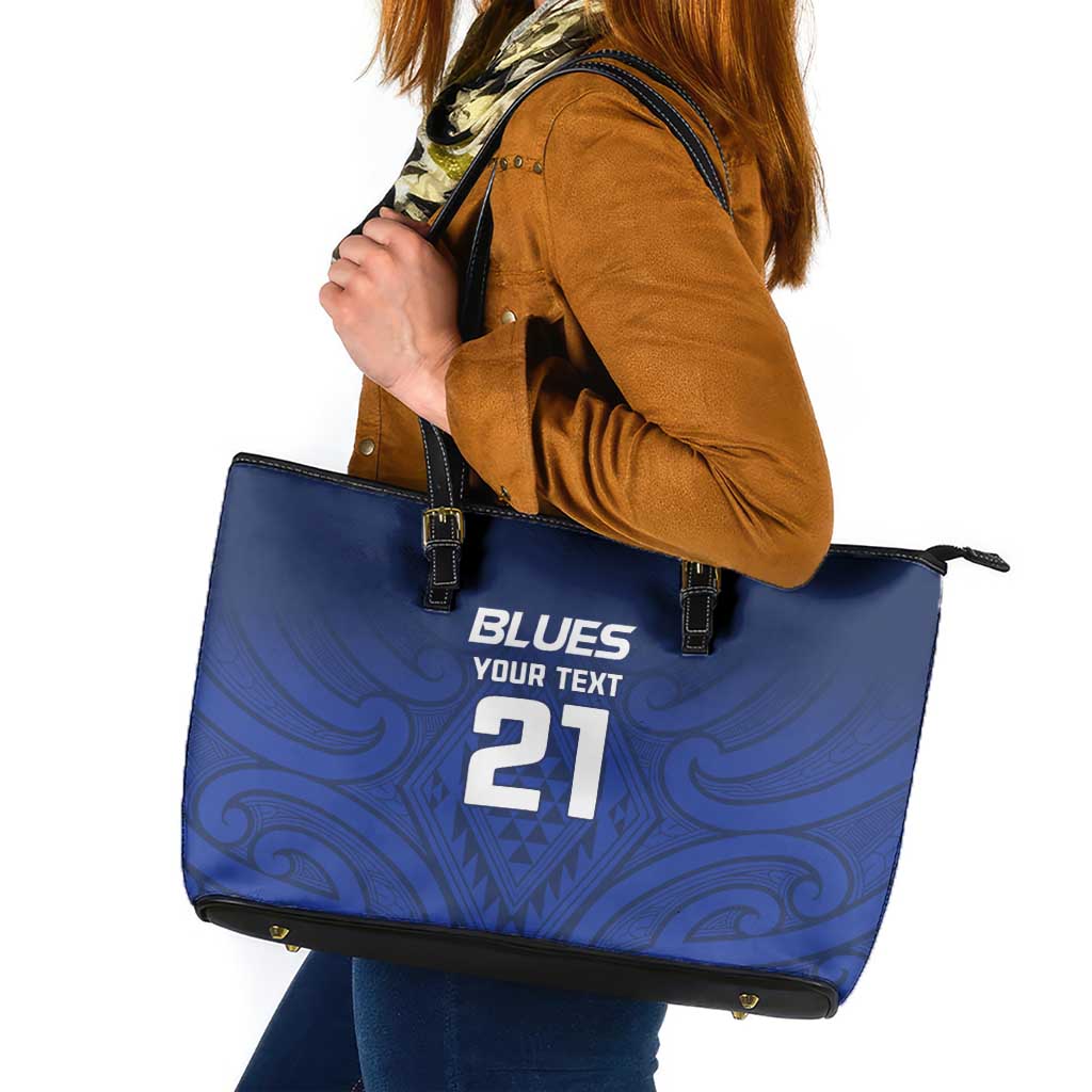 New Zealand Rugby Pacific Custom Leather Tote Bag Kahurangi Auckland All Blue LT9 Blue - Polynesian Pride