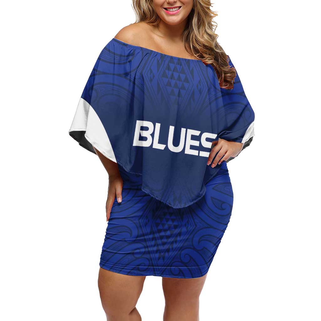New Zealand Rugby Pacific Custom Off Shoulder Short Dress Kahurangi Auckland All Blue LT9 Women Blue - Polynesian Pride
